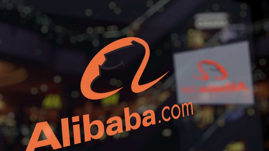83054191 - alibaba.com logo on the glass against blurred business center. editorial 3d rendering