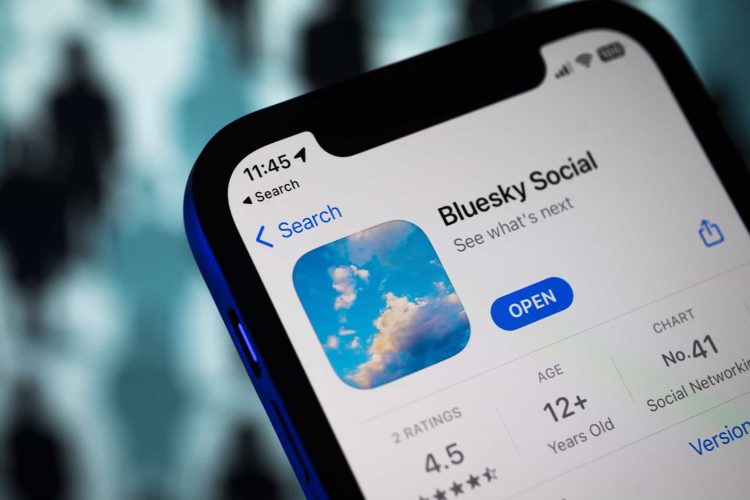 The Bluesky social media app logo is seen on a mobile device in this photo illustration in Warsaw, Poland on 21 April, 2023. Founder Jack Dorsey of twitter has released the Bluesky application on Android. (Photo by Jaap Arriens / Sipa USA)(Sipa via AP Images)